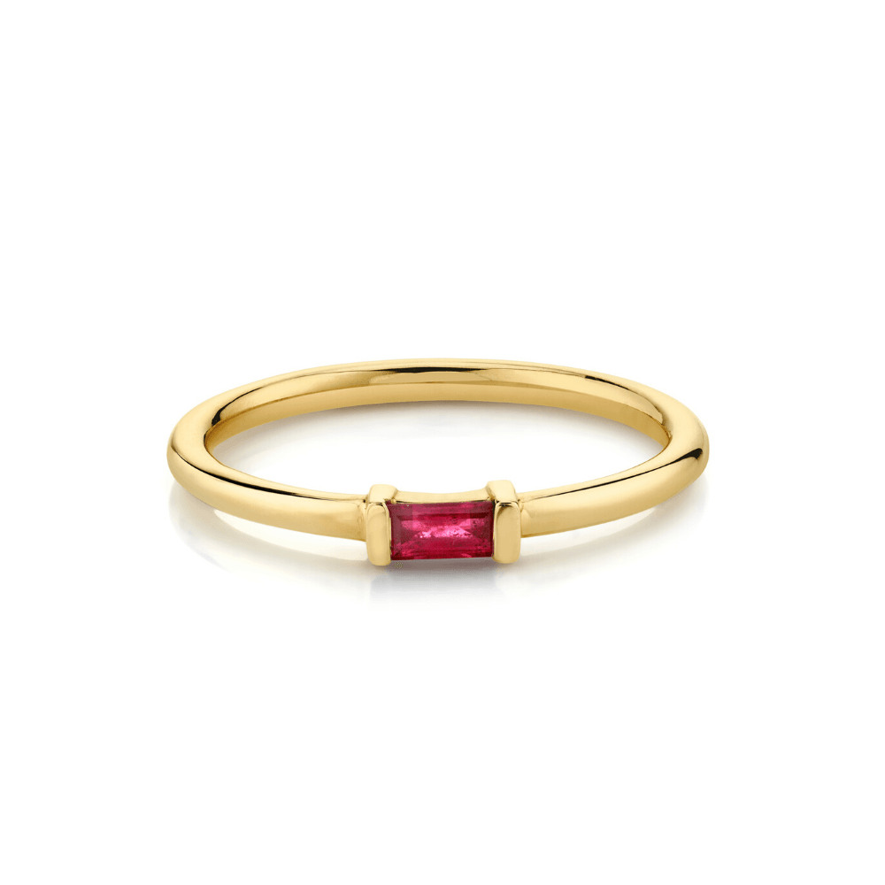 Women | Ruby Straight Baguette Stacking Ring – July | 14k Yellow Gold