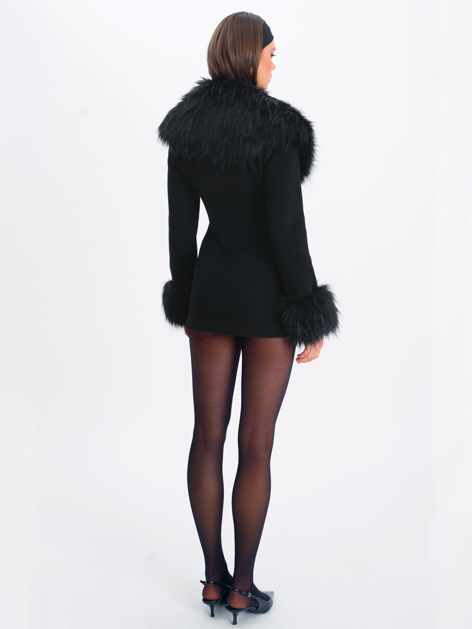 Hailee Single Breasted Wool Blend Mini Coat with Removable Fur Lapel | Black