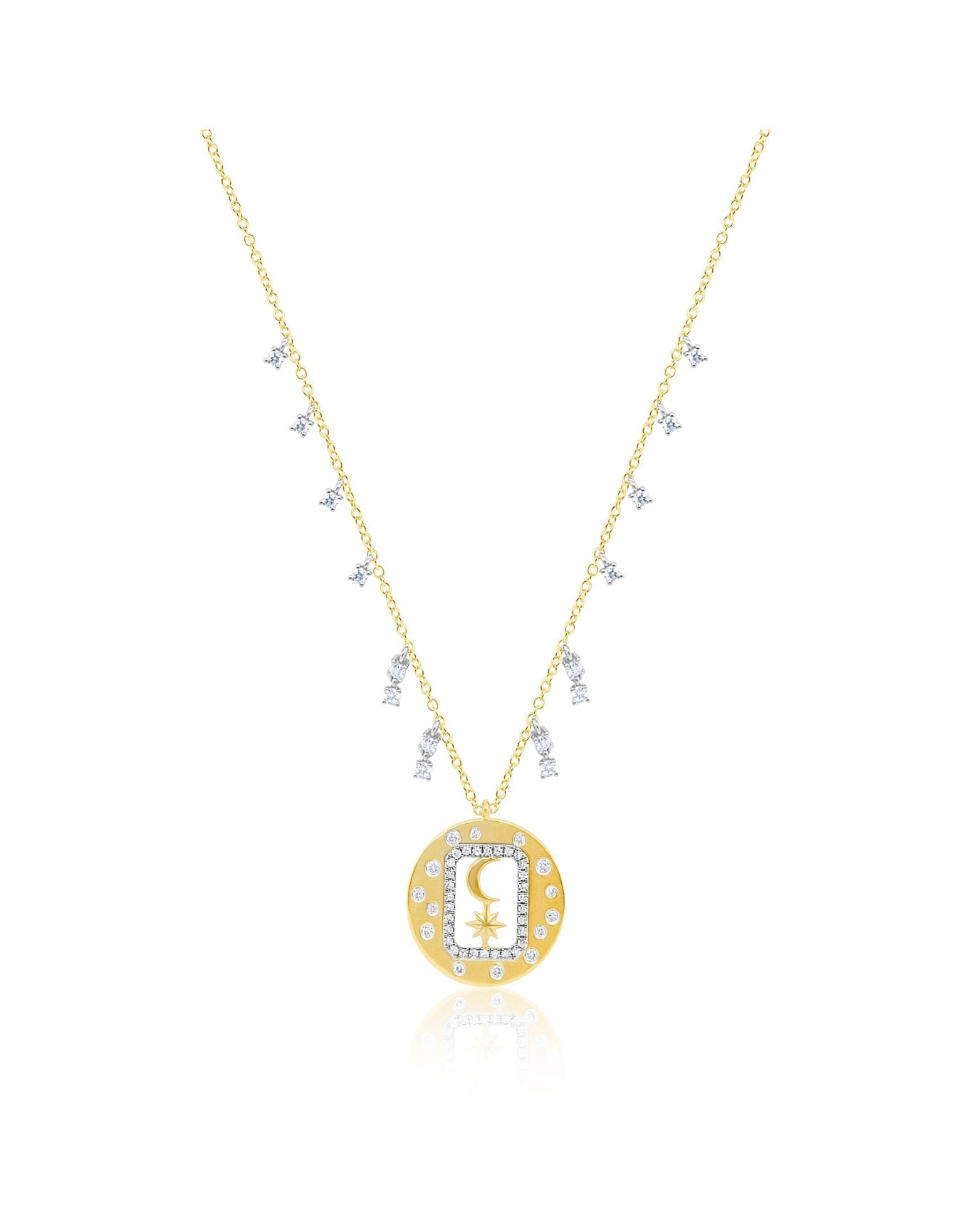 14kt Yellow Gold Celestial Necklace with Diamond Accents Last One | 14K Two Tone Gold