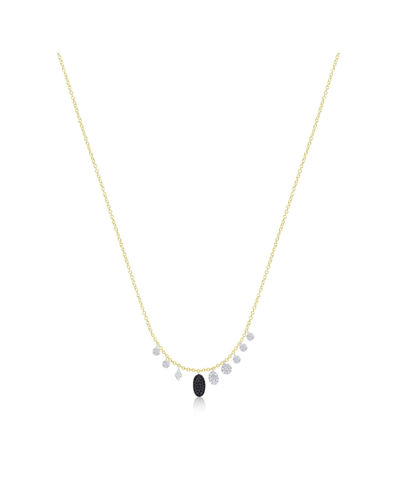 14kt Yellow Gold Diamond Balck Diamond Ovel Charm Necklace | 14K Two Tone Gold