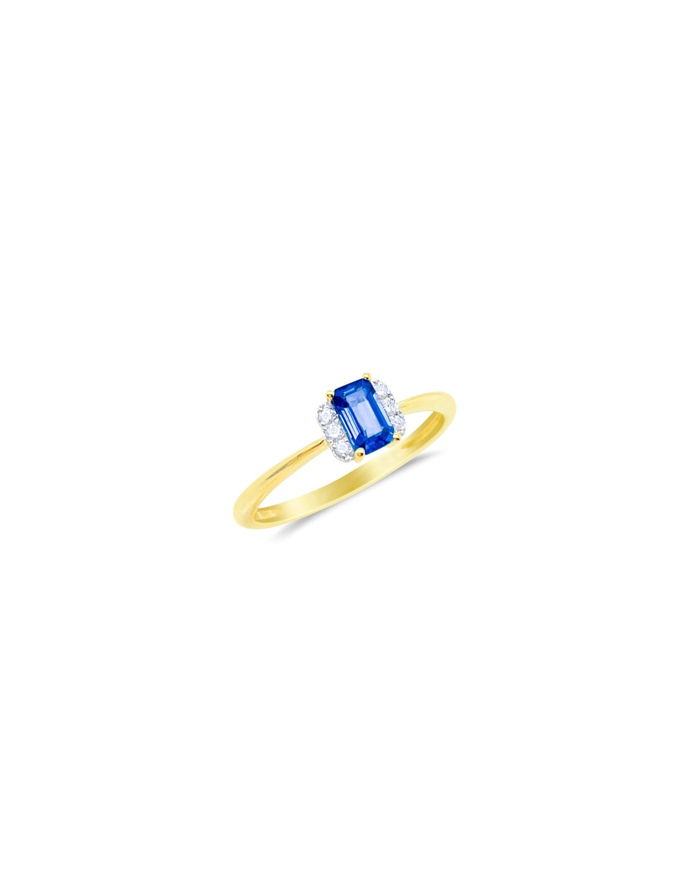 14kt Yellow Gold Diamond and Blue Sapphire Emerald Cut Ring | 14K Yellow And White Gold