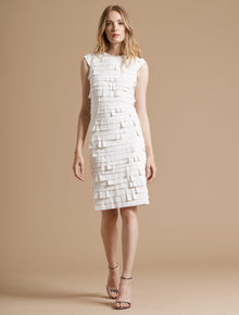 Cap Sleeve Strip Detail Ponte Knit Dress - Halston
