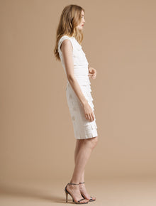 Cap Sleeve Strip Detail Ponte Knit Dress - Halston