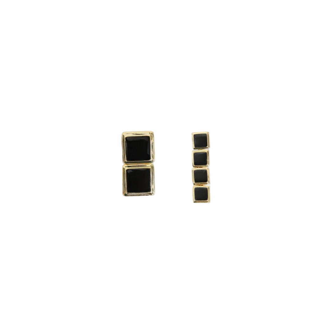 Archer Drop Earrings | 18K Gold PVD Plated | Black Resin