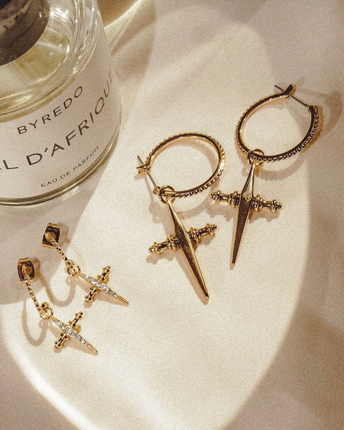 Pave Mini Cross Hoops | Gold