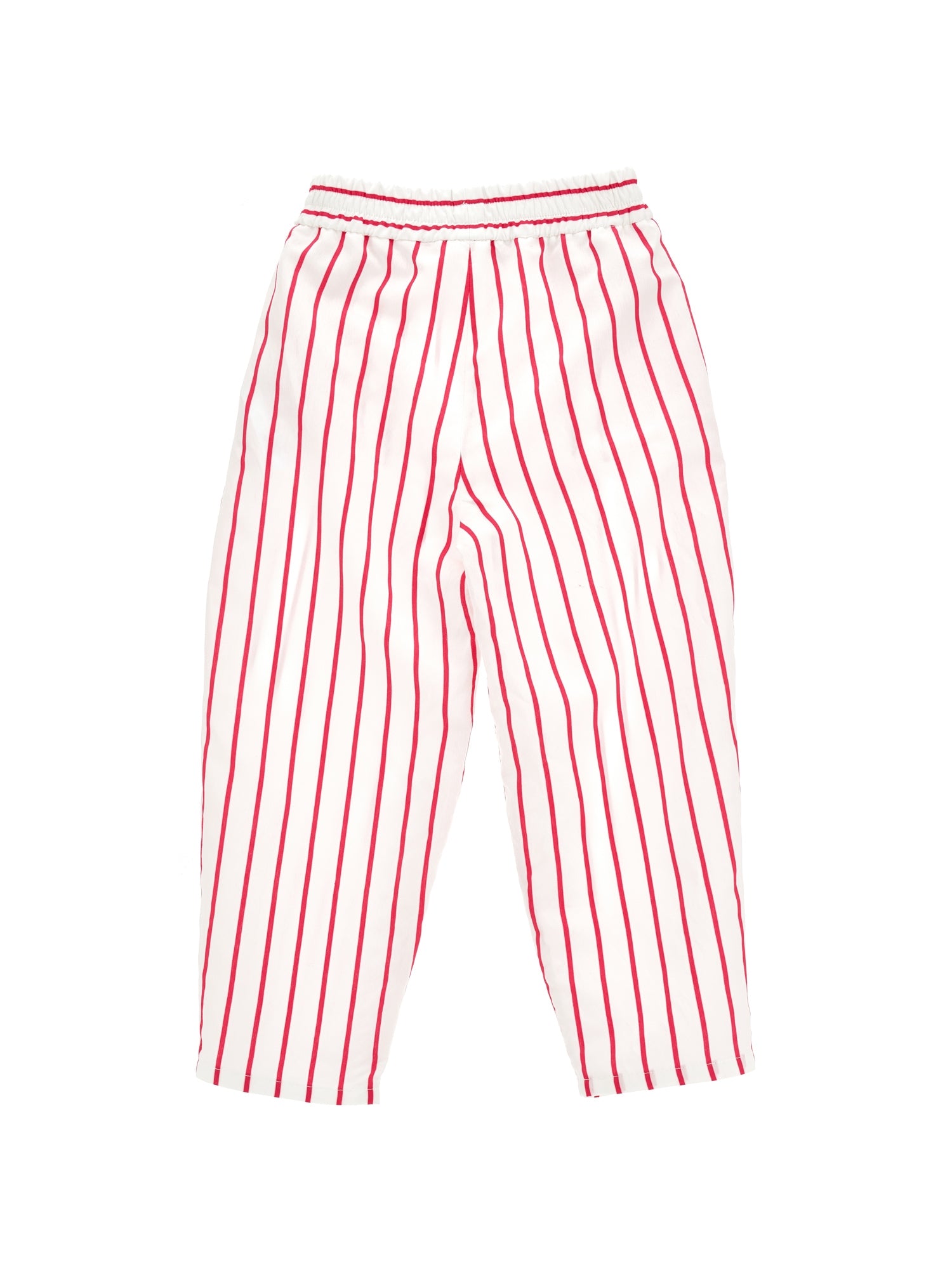 Girls | Comfy Alternate Stripe Trousers | White/Fuchsia