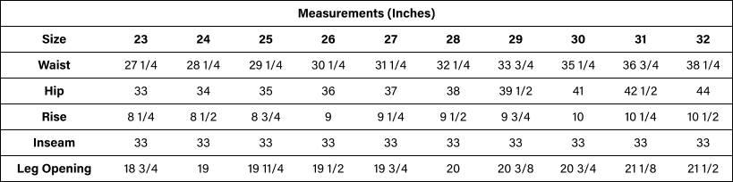 Product size guide