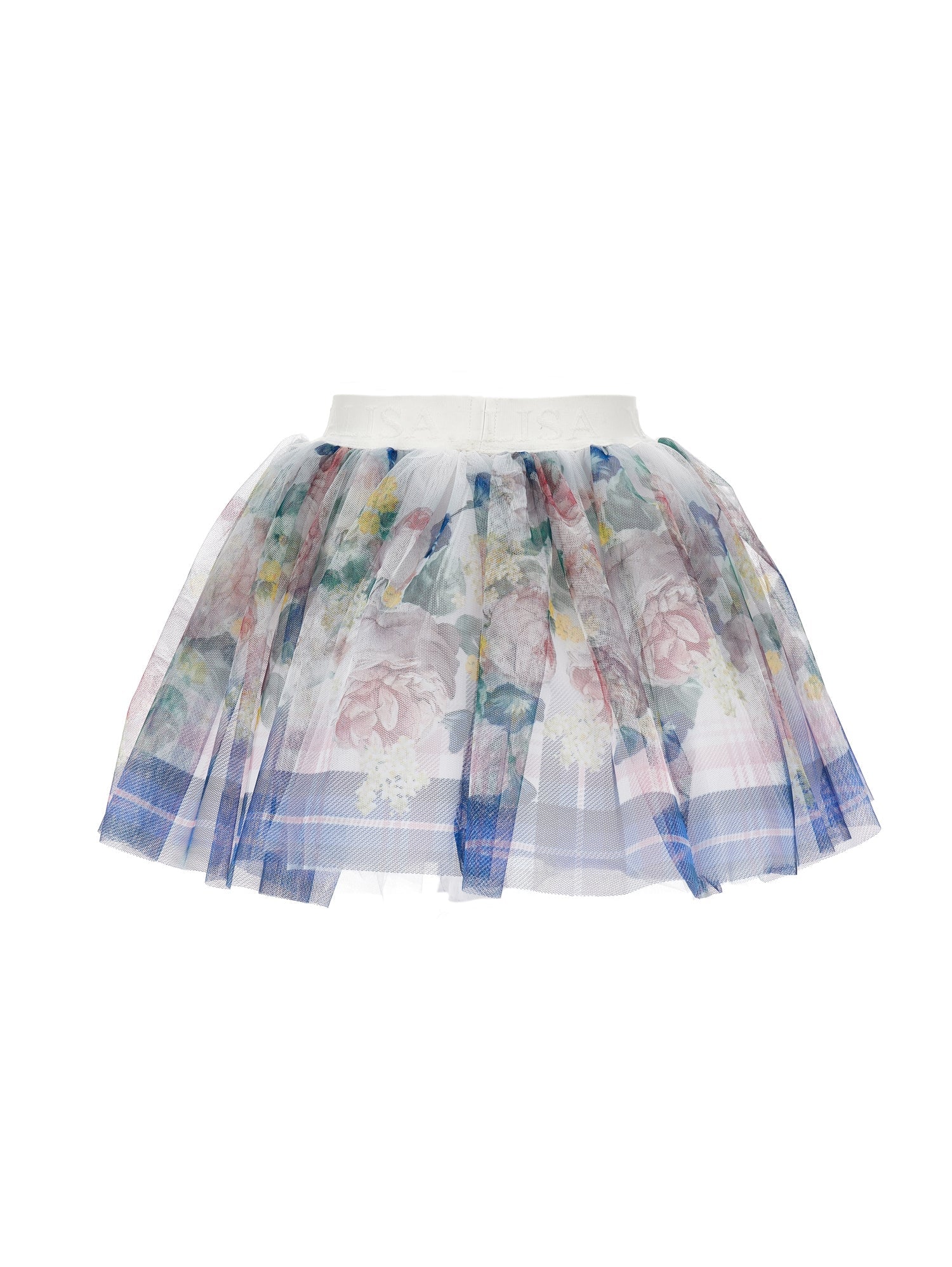 Girls | Baroque Rose Tulle Skirt | Blue/Multicolor