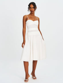 Maelis Cotton Eyelet Drop Waist Midi Dress | White