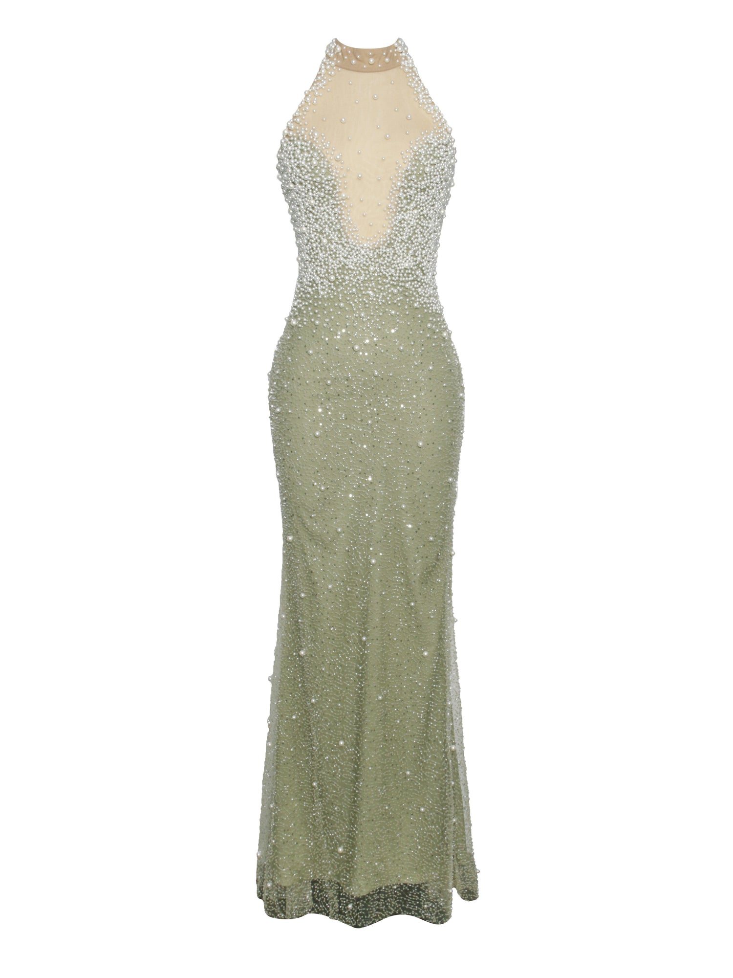 BBC Ginny Pearl Embellished Backless Gown | Pear Green