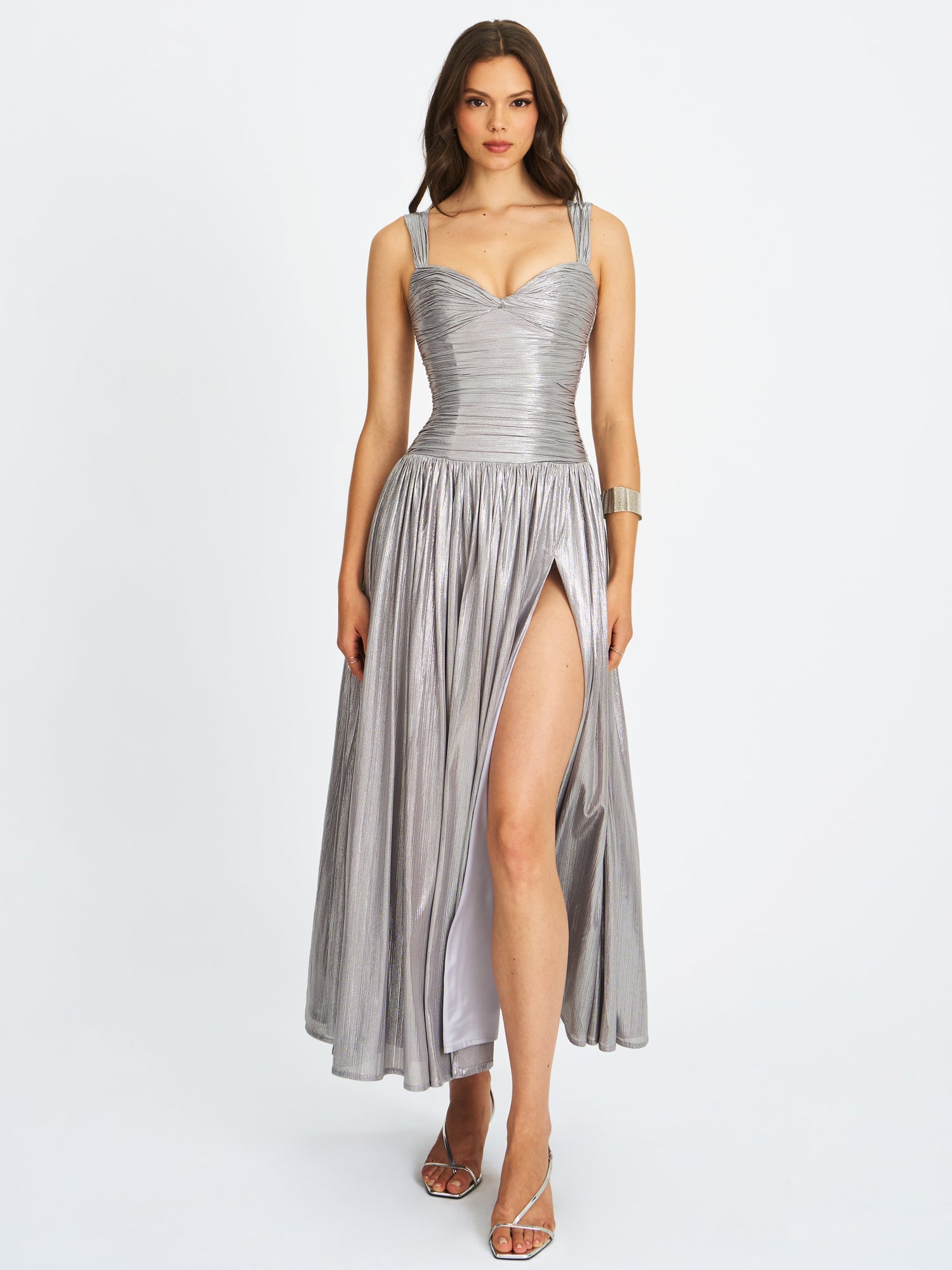 Palmer Glitter Drop Waist Maxi Dress | Silver