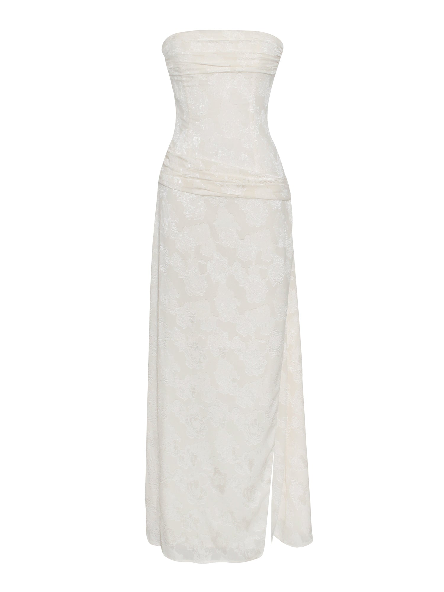 Xatia Jacquard Textured High Slit Maxi Dress | Off White