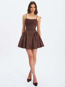 Raisa Vegan Suede Ruched Mini Dress | Mahogany
