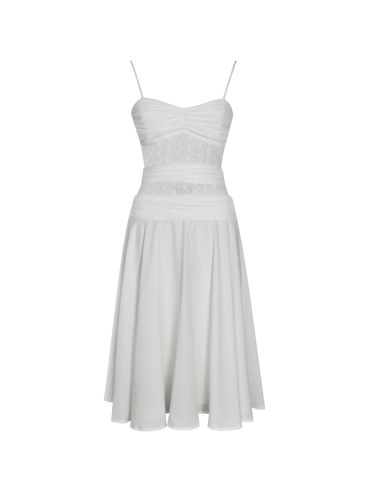 Maelis Cotton Eyelet Drop Waist Midi Dress | White