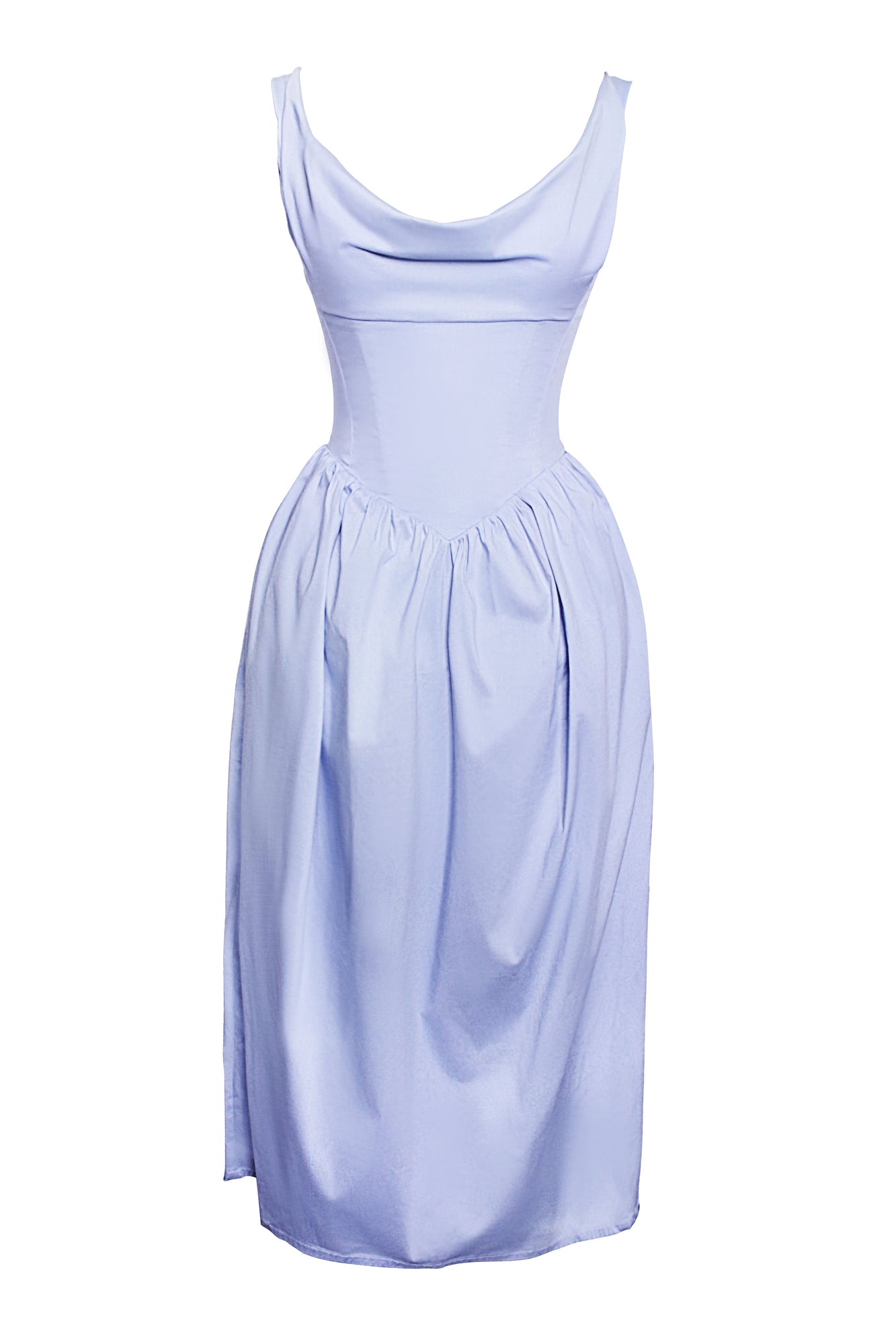 Reina Cotton Poplin Drop Waist Corset Midi Dress | Blue