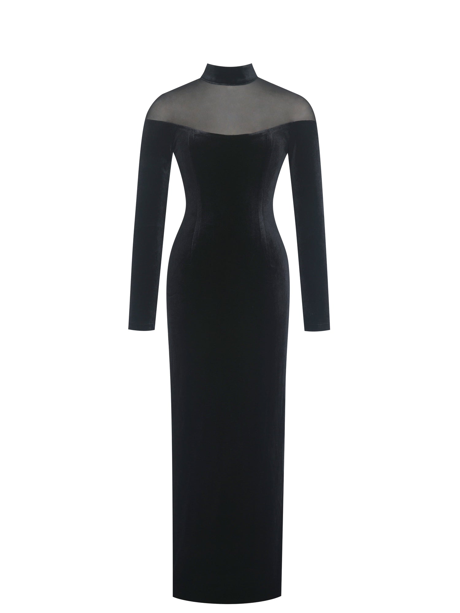 Blair Sheer Mock Neck Maxi Dress | Black