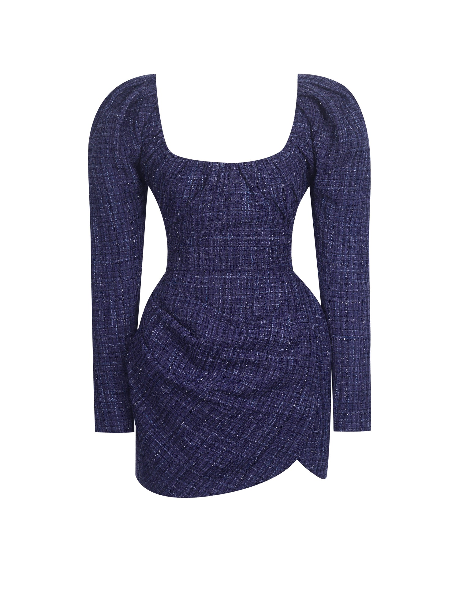 Denise Tweed Ruched Puff Sleeve Mini Dress | Navy