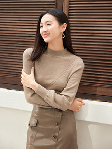 Cashmere Semi-Tall Collar Knit Top | Camel