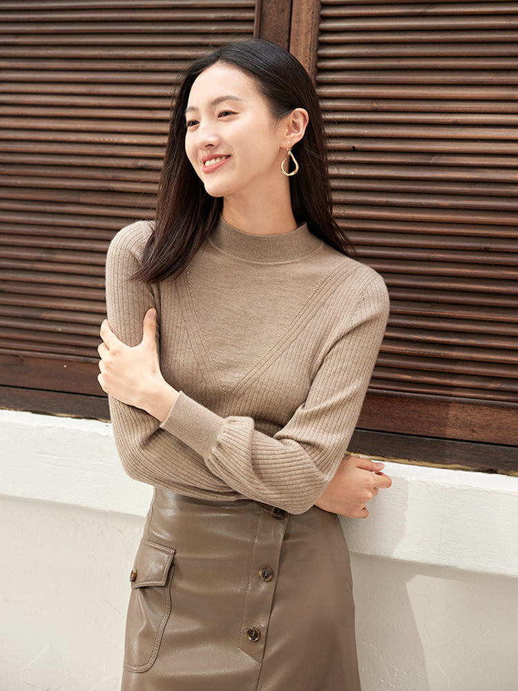 Cashmere Semi-Tall Collar Knit Top | Camel