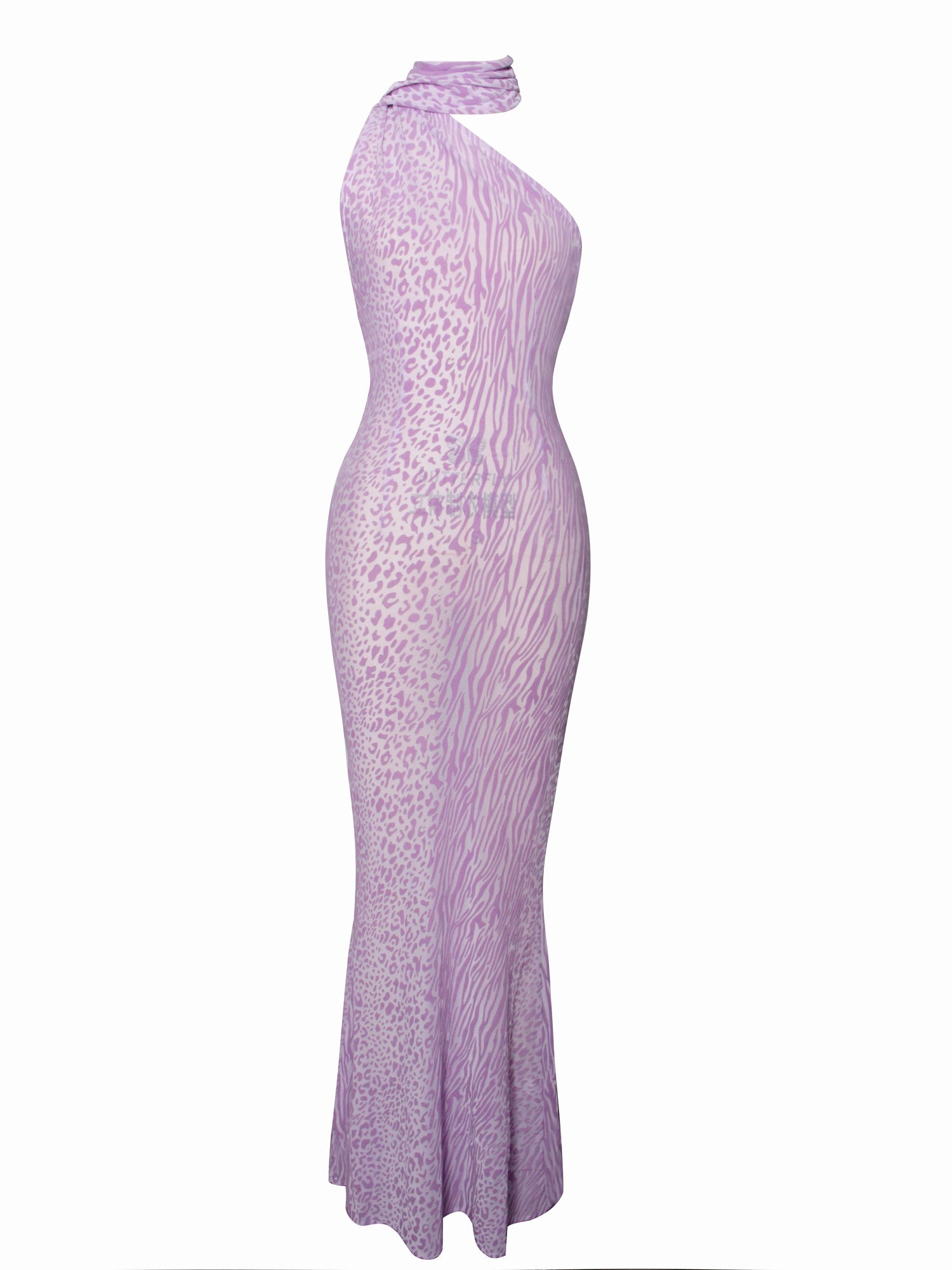 Olena Burnout Velvet Animal Print Mesh Halter Neck Maxi Dress | Purple