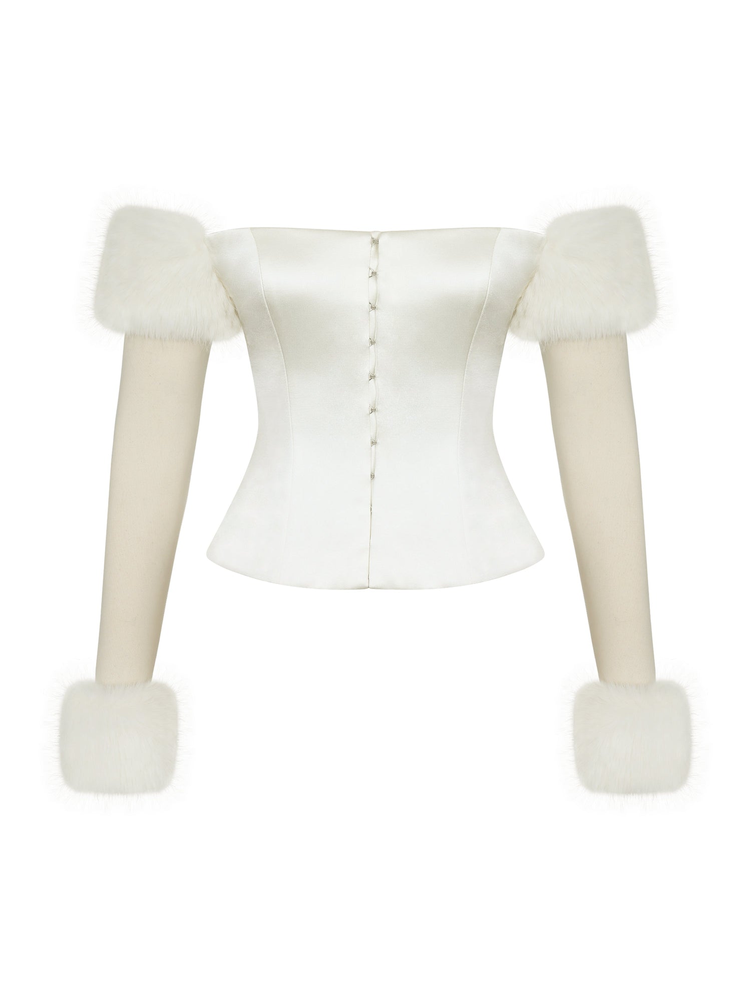 Nola Off-Shoulder Fur Trimmed Top | Ivory