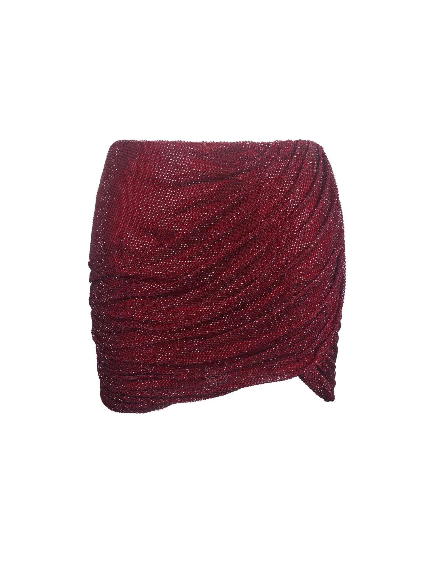 Darleen Rhinestone Mesh Low Waist Ruched Skirt | Crimson
