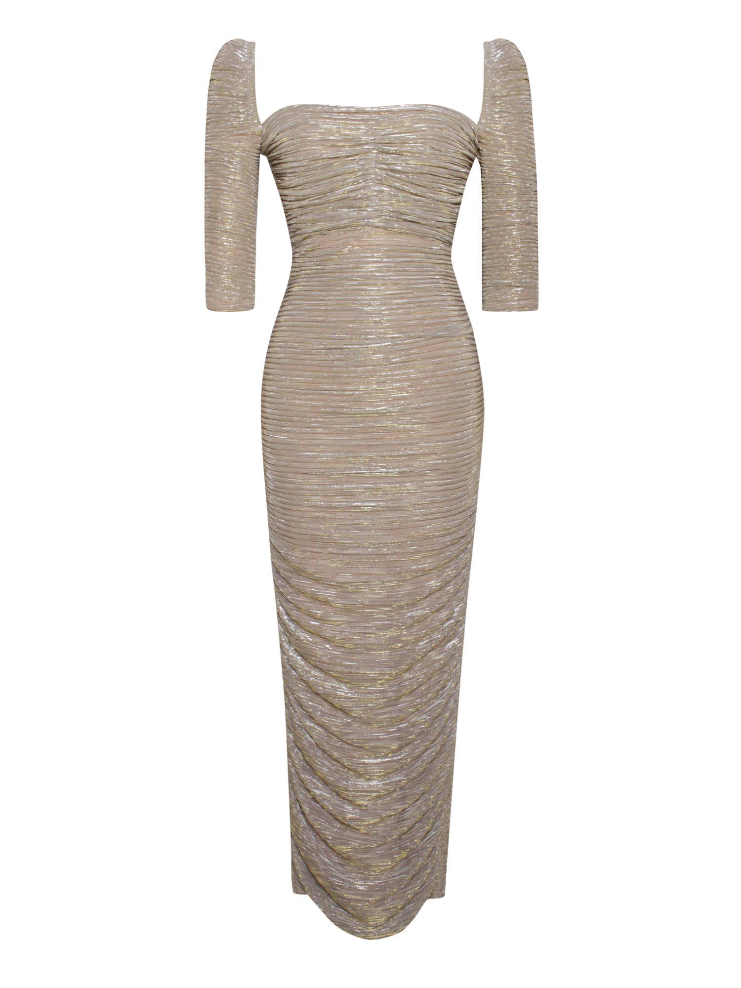 Sorrel Ruched Chiffon Long Maxi Dress | Gold