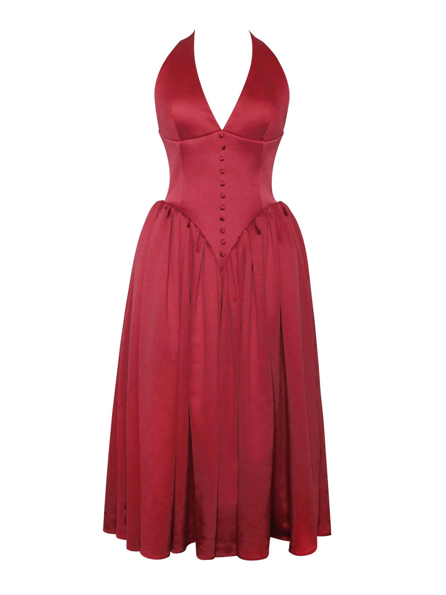 Cara Plunging Halter Backless Maxi Dress | Red