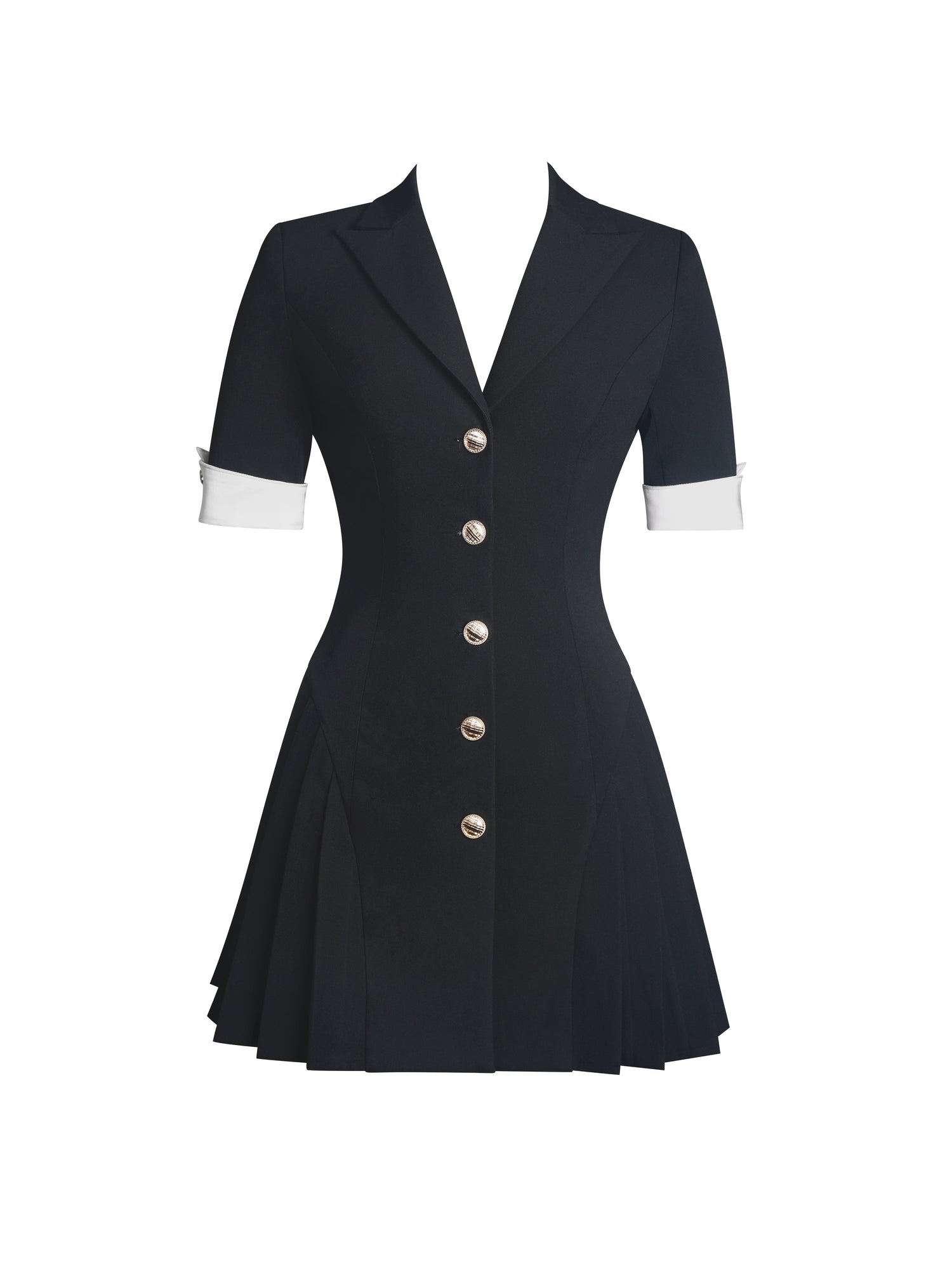 Ilitha Woven Crepe Pleated Mini Blazer Dress | Black