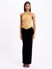 Gazelle Embroidered Vintage Style Maxi Dress | Gold