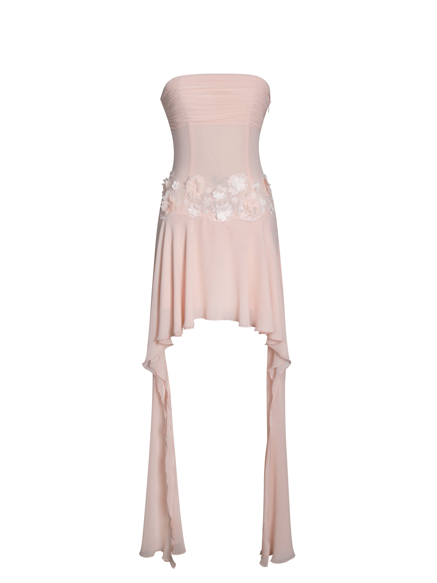 Mae Ruched Breast Applique Trim Trailing Dress | Pink