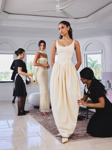 Udana Drop Waist Tulip Gown | Butter Yellow