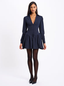 Xabrina Pinstripe Long Sleeve Shirt Mini Dress | Navy Blue