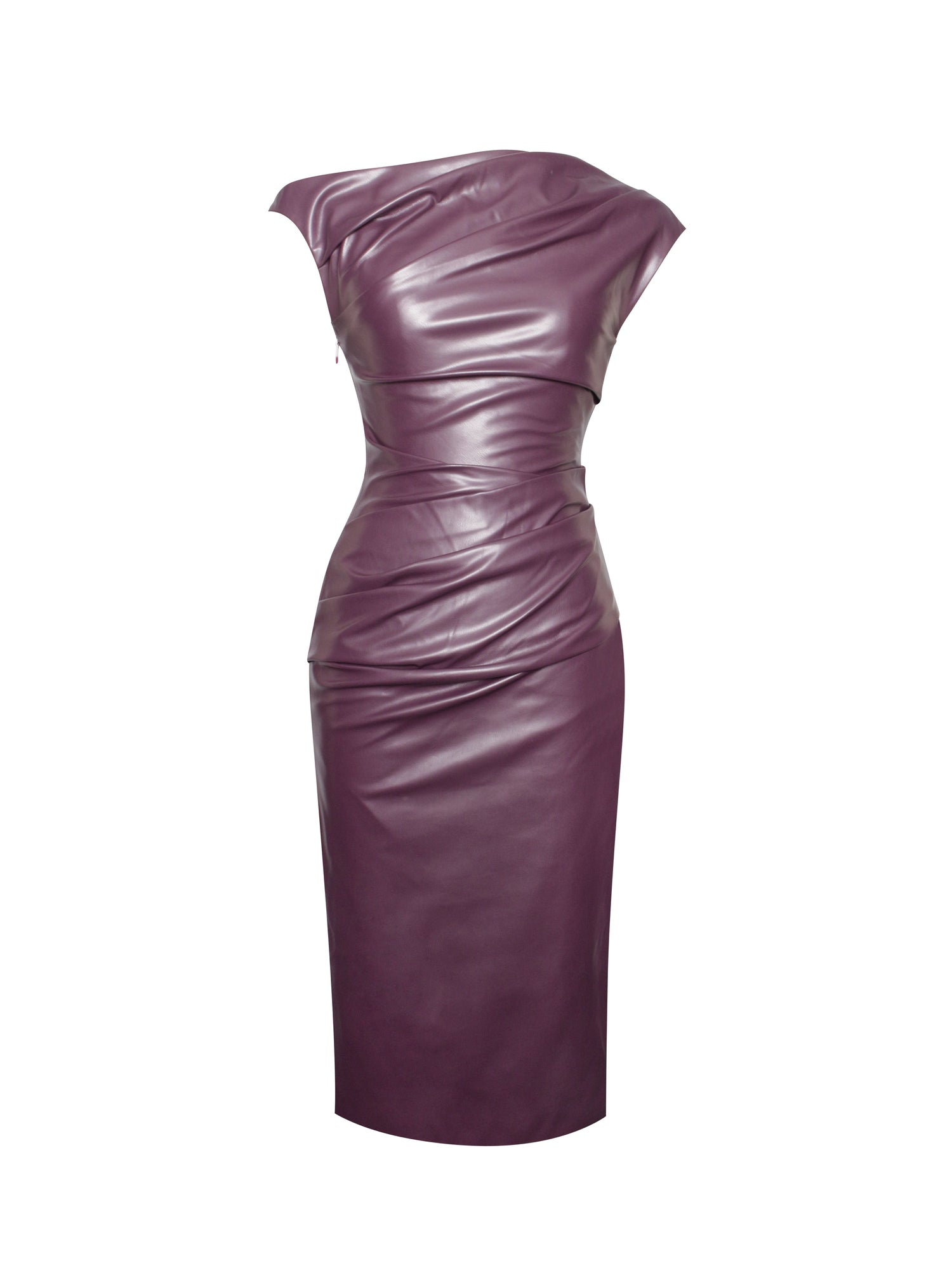 Sabina Leather Slash Neck Midi Dress | Purple