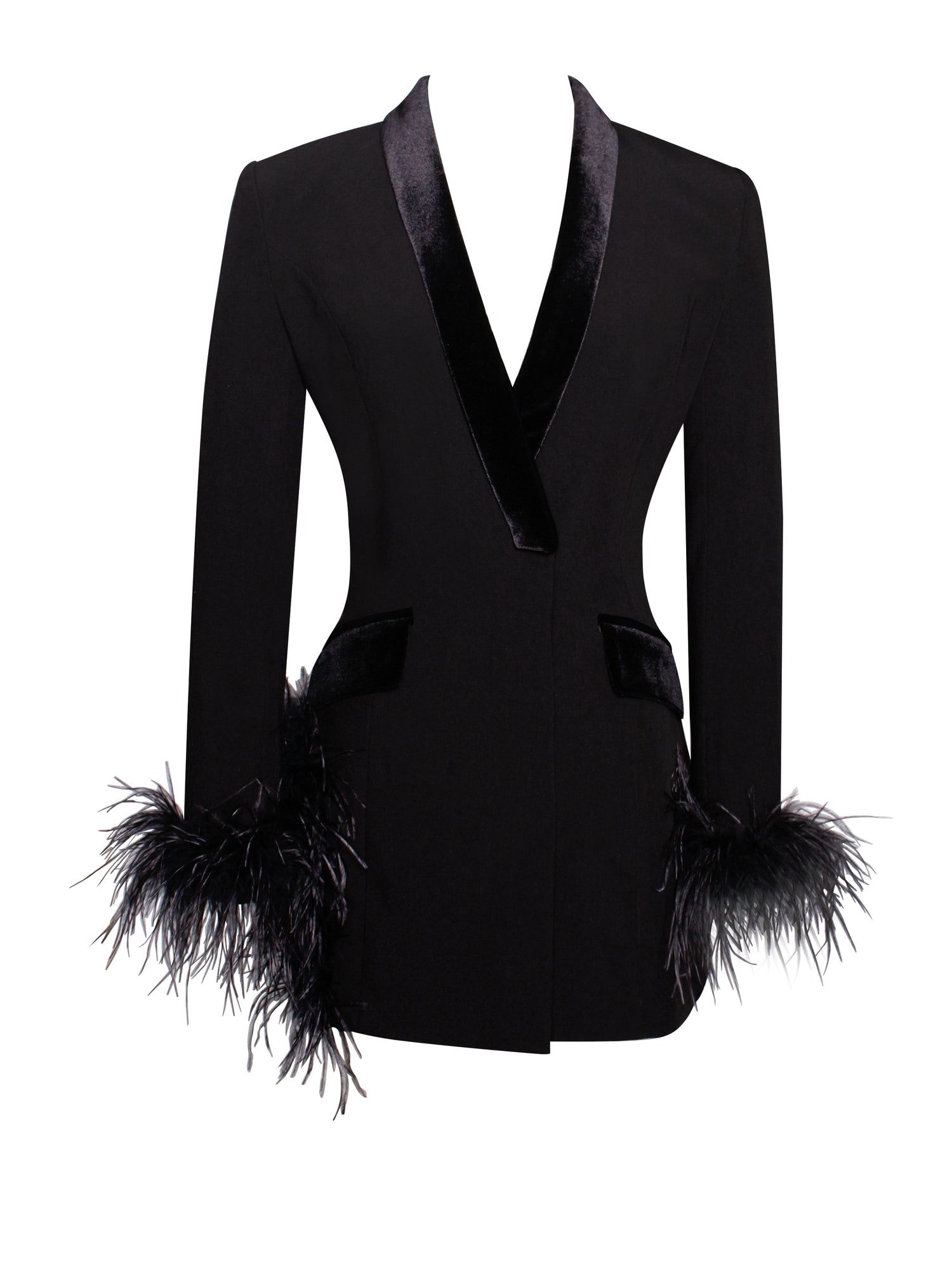 Madeline Feather Trim Blazer Dress | Black