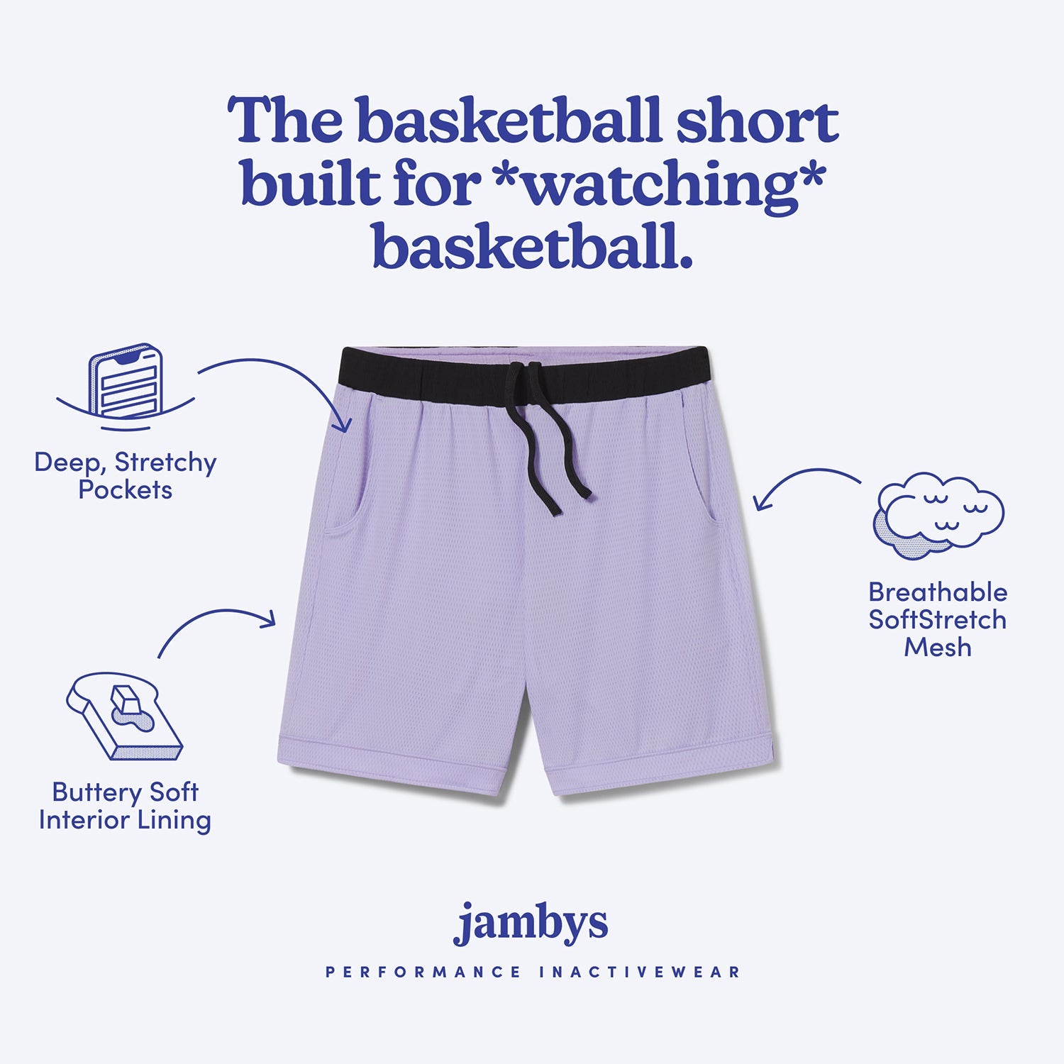 Breathable Mesh Lounge Shorts with Modal Lining | Lavender/Black