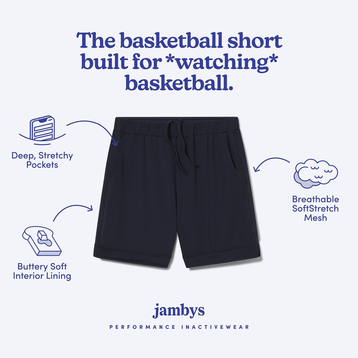 Breathable Mesh Lounge Shorts with Modal Lining | Navy