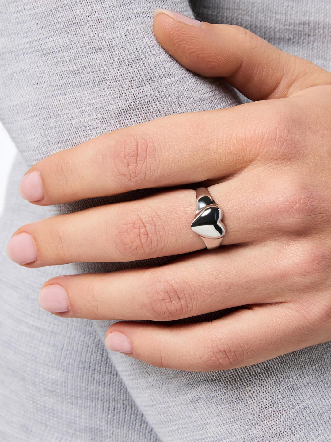 Rhodium Plated Stainless Steel Heart Valentines Day Love Pinky Promise Statement Rings For Women Ana Luisa Isla Silver