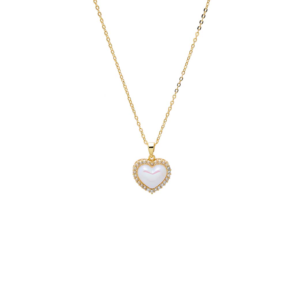 Mother of Pearl Shimmering MOP Heart Pendant Necklace - Adina's Jewels