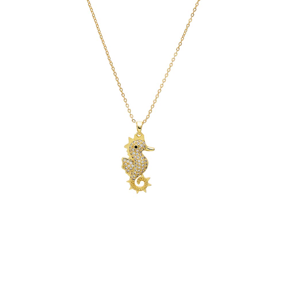 Gold CZ Seahorse Pendant Necklace - Adina's Jewels