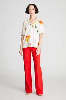 Halston | Levine Top In Printed Habotai | Chalk Blurred Floral
