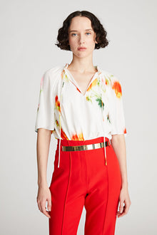 Halston | Levine Top In Printed Habotai | Chalk Blurred Floral