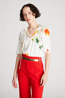 Halston | Levine Top In Printed Habotai | Chalk Blurred Floral