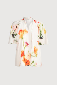 Halston | Levine Top In Printed Habotai | Chalk Blurred Floral