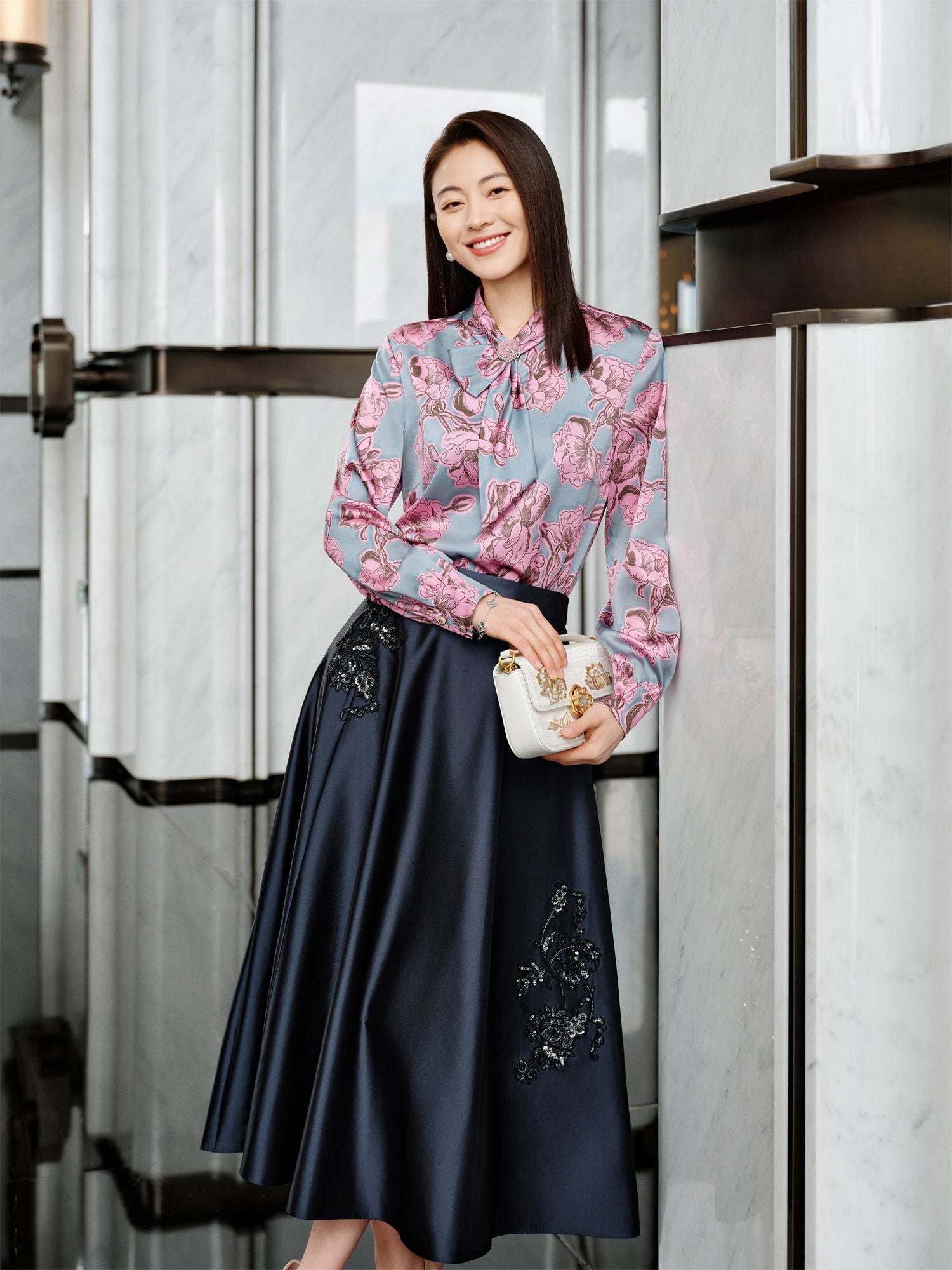 Ribbon Straight-Leg Long Sleeve Shirt | Pink