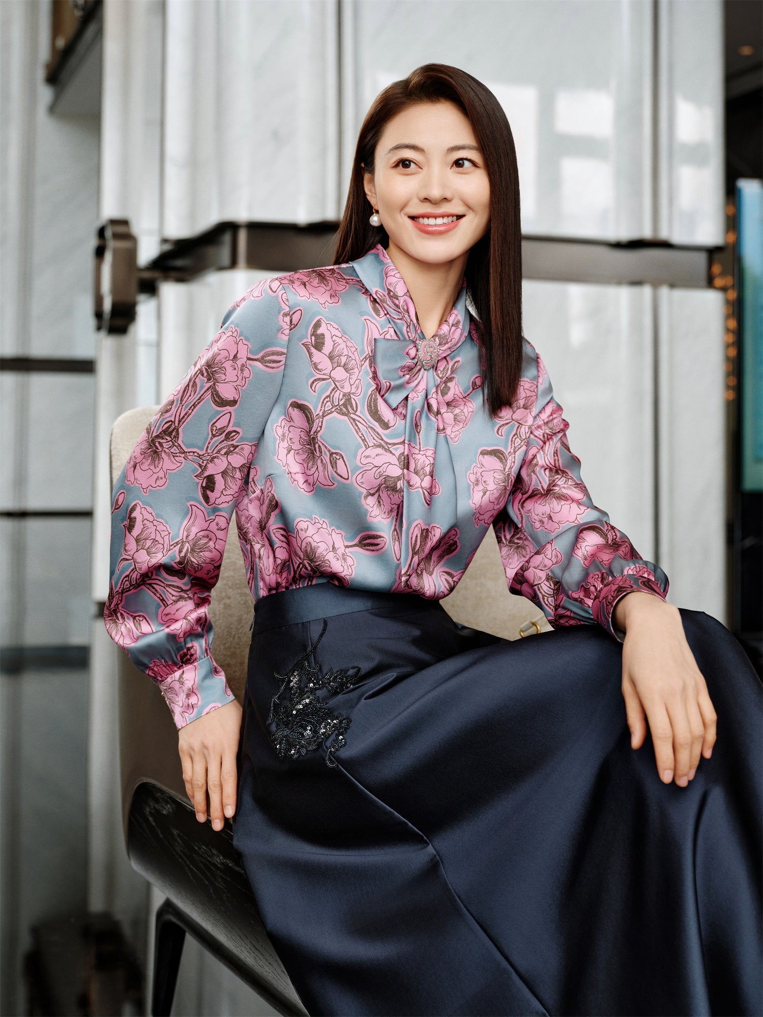 Ribbon Straight-Leg Long Sleeve Shirt | Pink