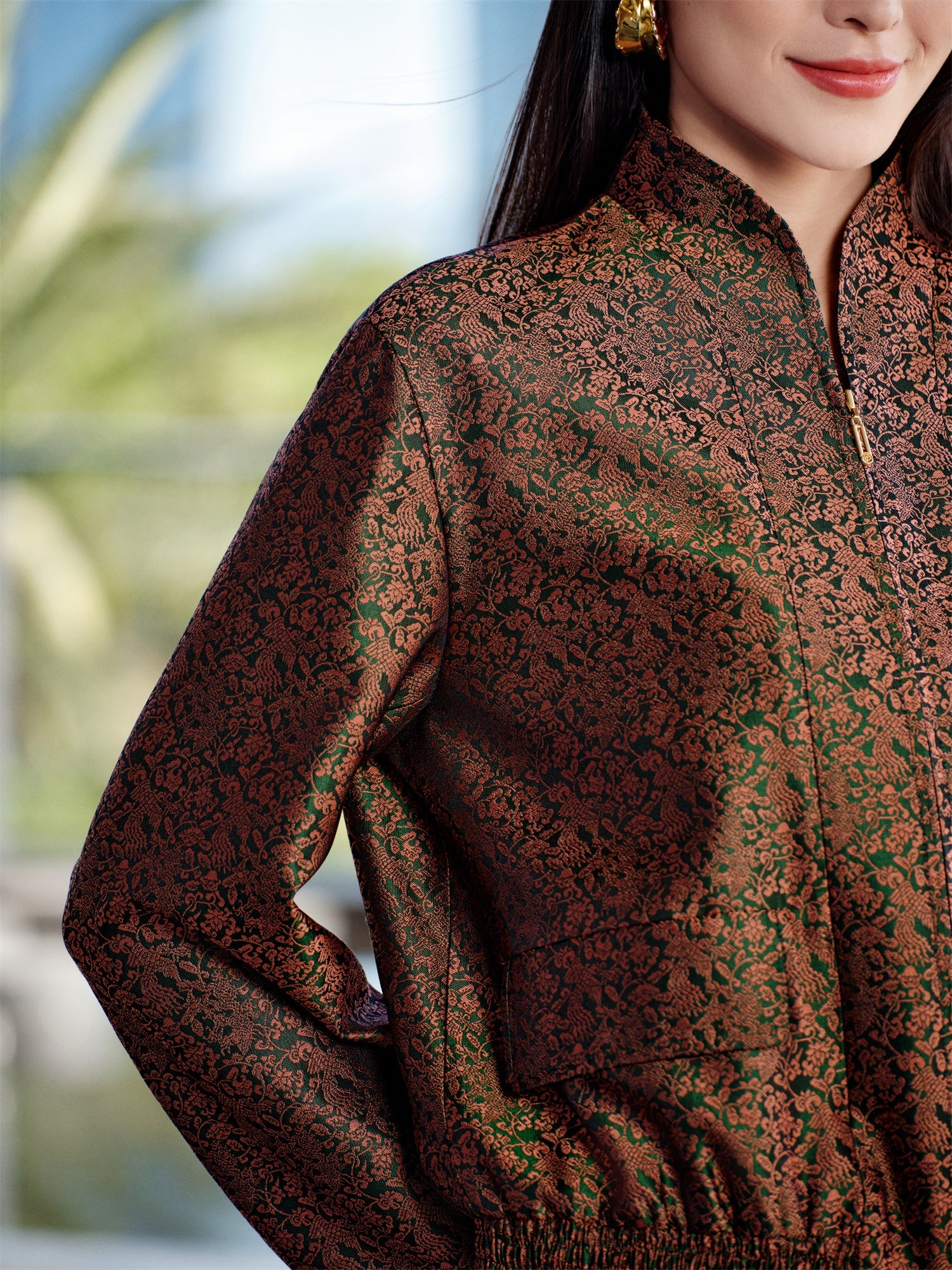 Innovative Stand-Collar Baseball Jacket | Brown
