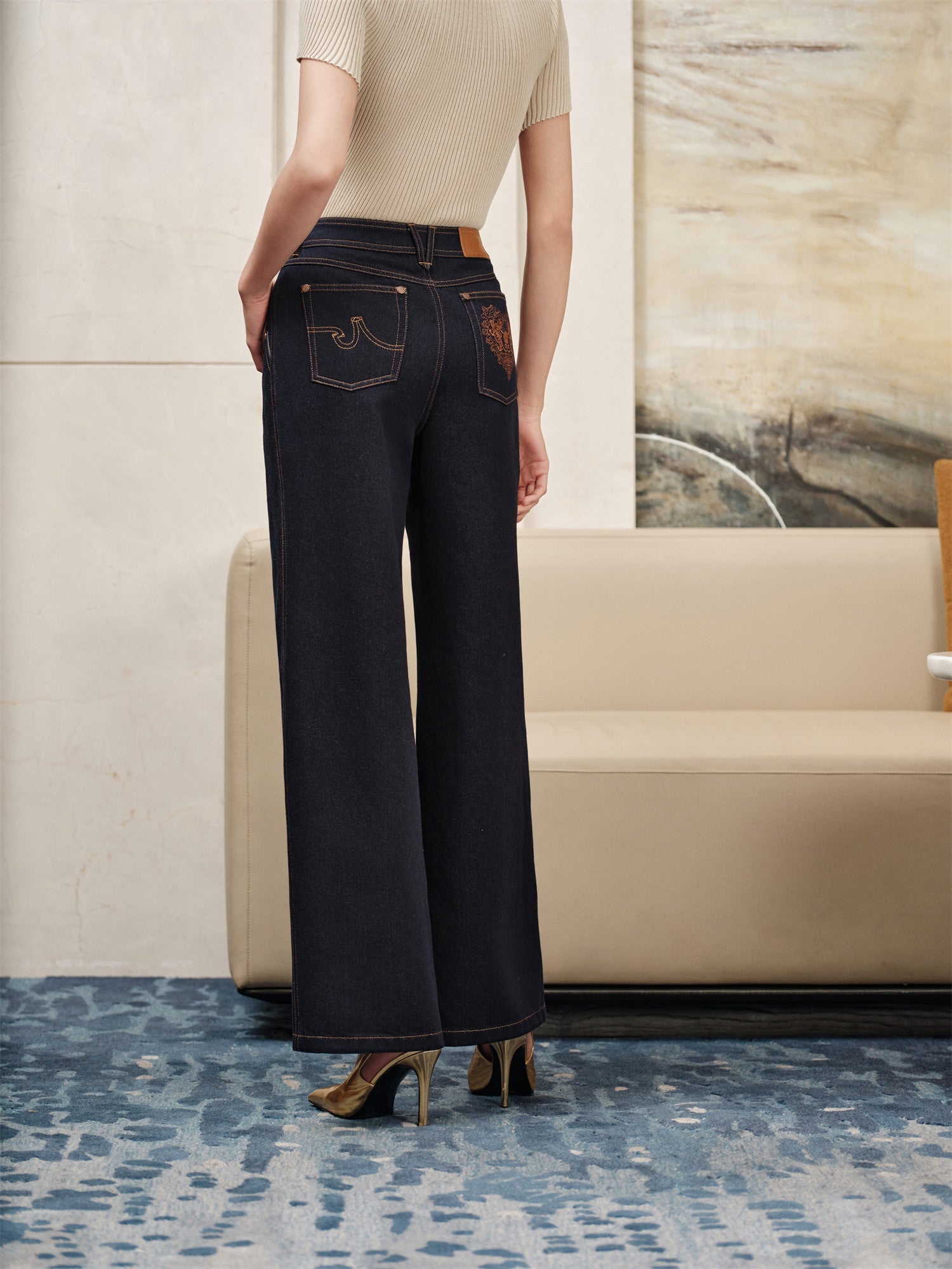 Straight-Leg Embroidered Jeans | Navy