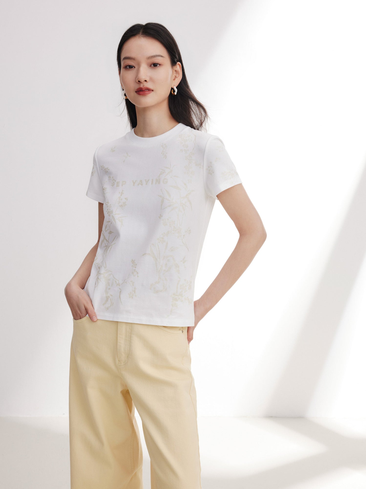 Cotton Printed Slim-Fit Short-Sleeve T-Shirt | White