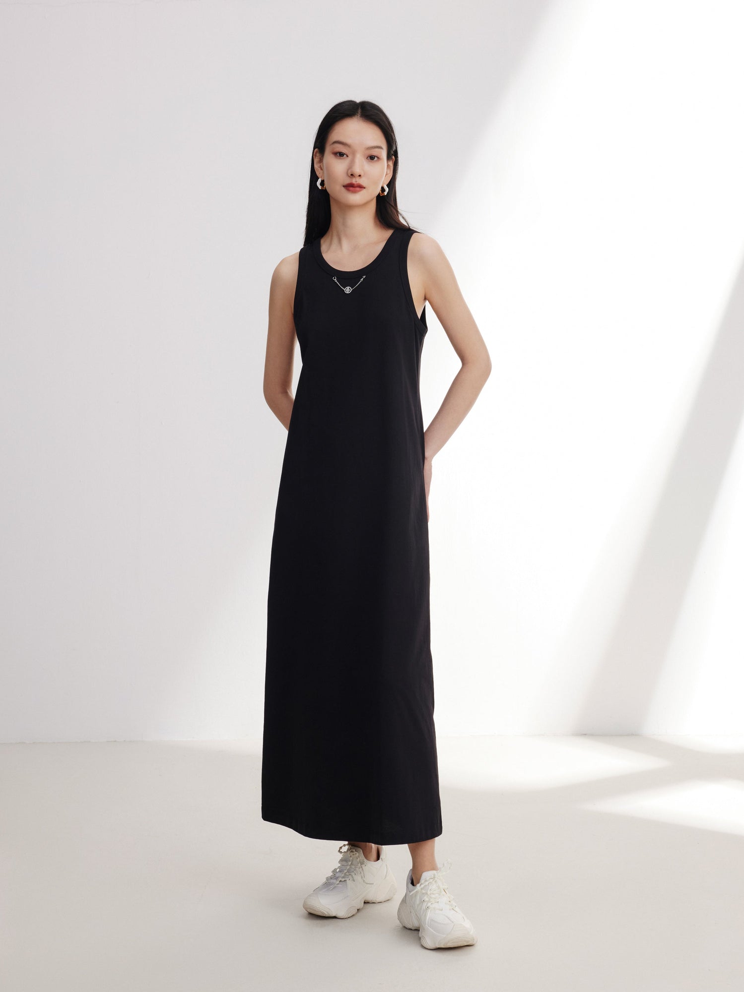 Cotton Sleeveless Dress | Black